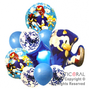 SET DE GLOBOS METALIZADOS SONIC Y LATEX CON CONFETI x 10 UNIDADES